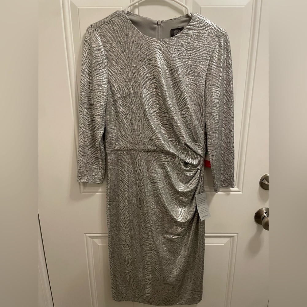 NWT Vince Camuto Metallic Silver Long Sleeve Dress